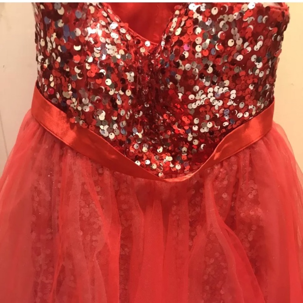 Red Silver Sequin Cocktail Pageant Dress Size 2
